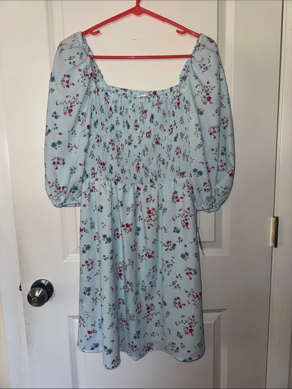Women's bar III NWT Printed Smocked Convertible Dress (Aqua Light, Medium) Aline